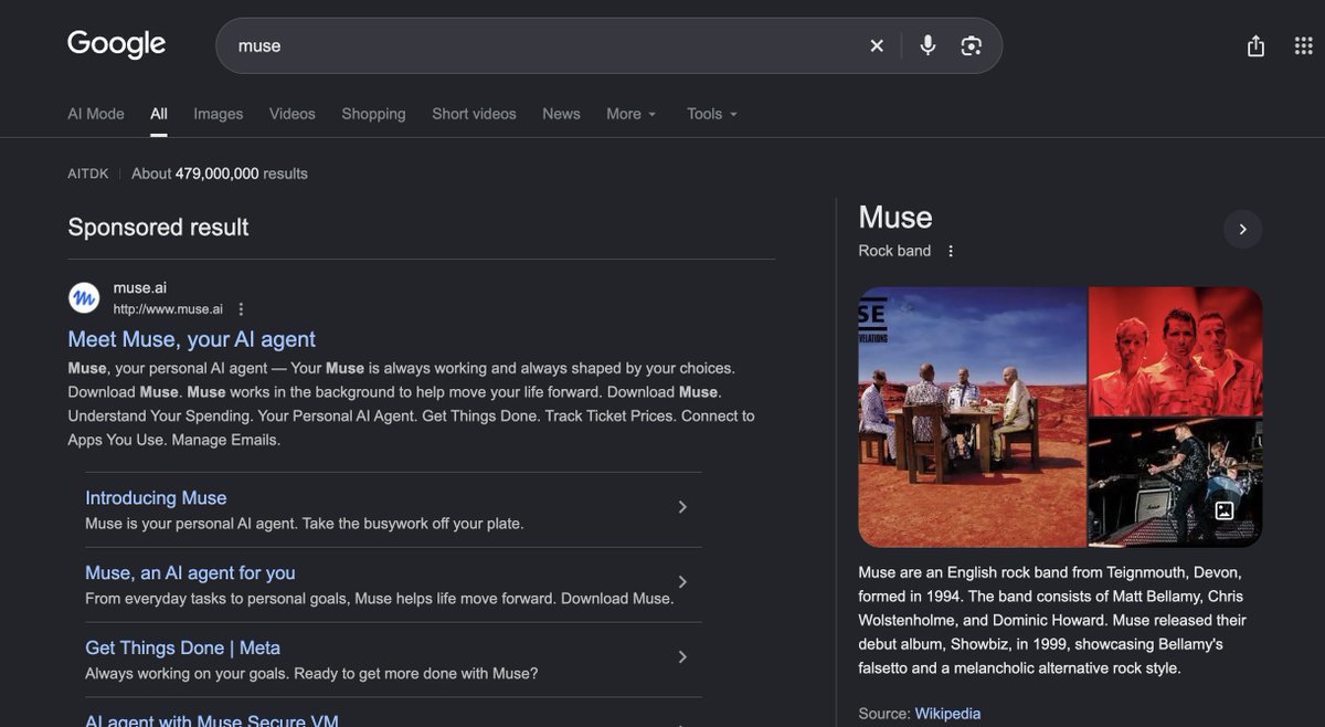My fav thing about this Meta Muse thing is that as hard as they push, and as much money as they throw at it... The band is still *way* bigger and a better brand <3
HYSTERIA IS STILL ONE OF THE BEST SONGS OF ALL TIME.